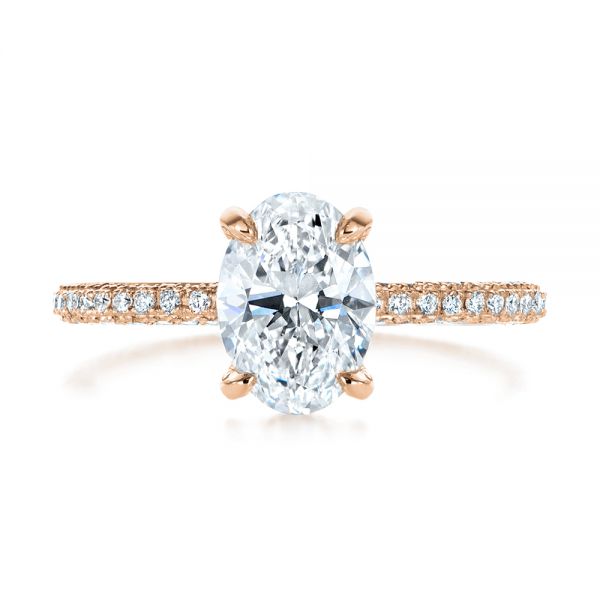 18k Rose Gold 18k Rose Gold Oval Diamond And Pave Engagement Ring - Top View -  105744 - Thumbnail