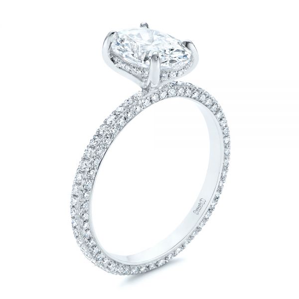 18k White Gold 18k White Gold Oval Diamond And Pave Engagement Ring - Three-Quarter View -  105744