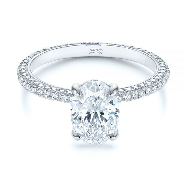  Platinum Oval Diamond And Pave Engagement Ring - Flat View -  105744