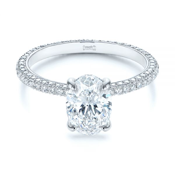  Platinum Oval Diamond And Pave Engagement Ring - Flat View -  105744 - Thumbnail