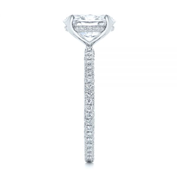 Platinum Oval Diamond And Pave Engagement Ring - Side View - 105744