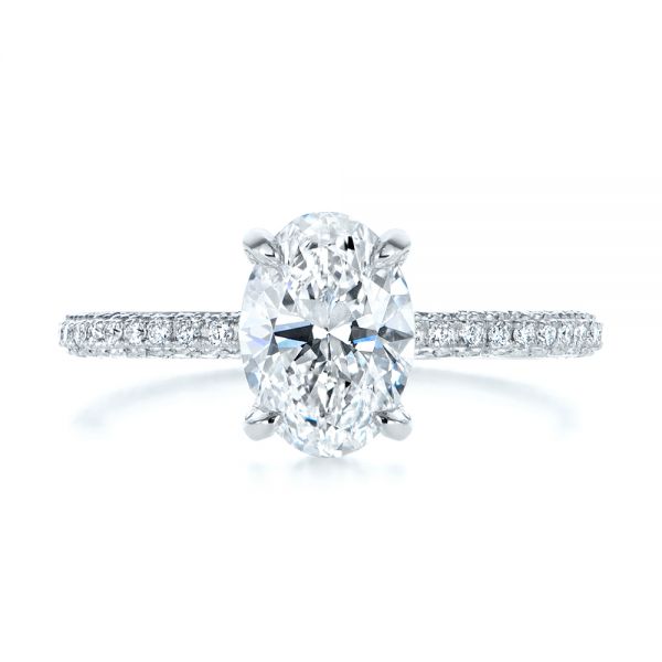  Platinum Oval Diamond And Pave Engagement Ring - Top View -  105744 - Thumbnail