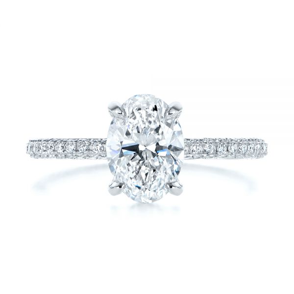 Platinum Oval Diamond And Pave Engagement Ring - Top View - 105744