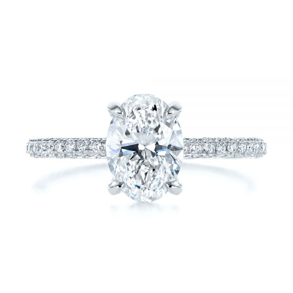 14k White Gold 14k White Gold Oval Diamond And Pave Engagement Ring - Top View -  105744 - Thumbnail