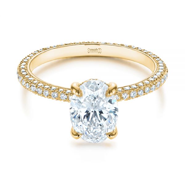 18k Yellow Gold 18k Yellow Gold Oval Diamond And Pave Engagement Ring - Flat View - 105744