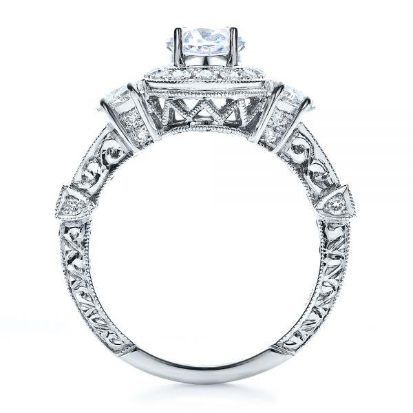 18k White Gold Oval Engagement Ring Half Moon Side Stones- Vanna K - Front View - 100045