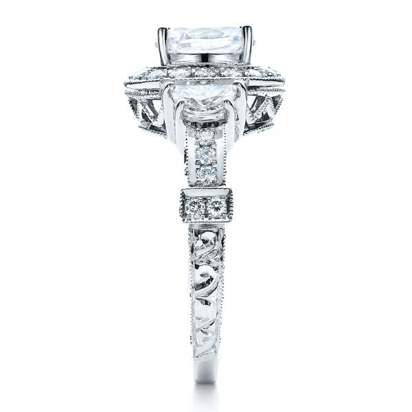 18k White Gold Oval Engagement Ring Half Moon Side Stones- Vanna K - Side View - 100045