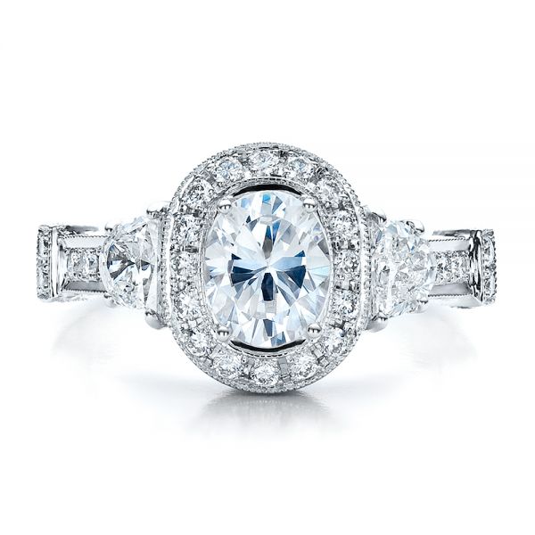  Platinum Platinum Oval Engagement Ring Half Moon Side Stones- Vanna K - Top View -  100045