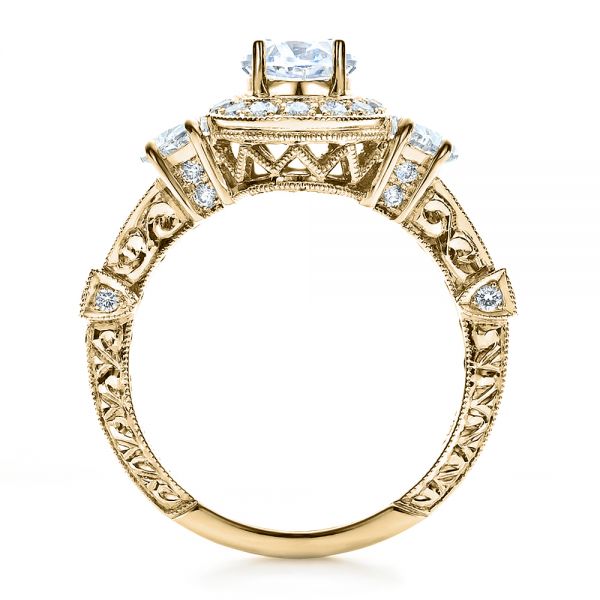 18k Yellow Gold 18k Yellow Gold Oval Engagement Ring Half Moon Side Stones- Vanna K - Front View -  100045