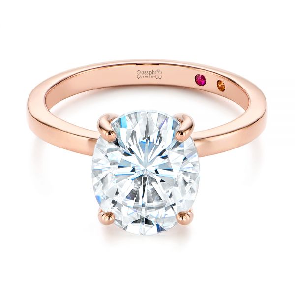 14k Rose Gold Oval Moissanite And Diamond Engagement Ring - Flat View -  105715