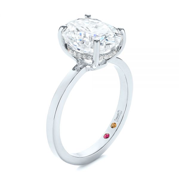  Platinum Platinum Oval Moissanite And Diamond Engagement Ring - Three-Quarter View -  105715