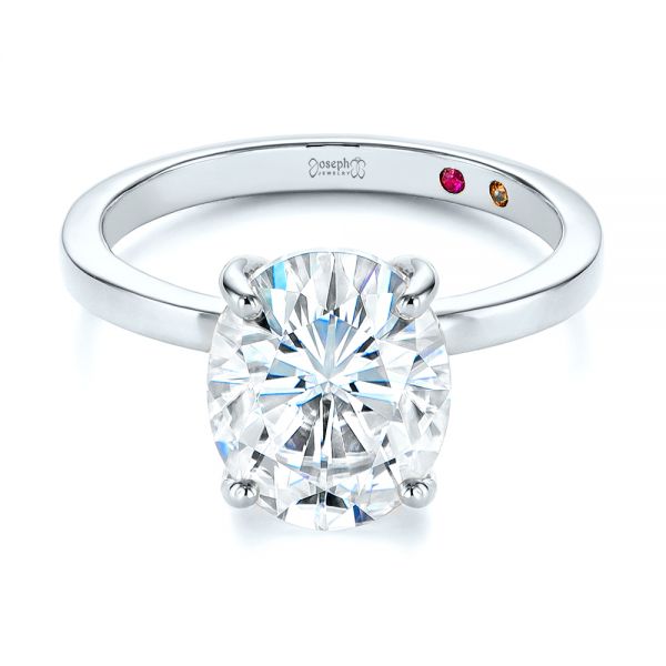 14k White Gold 14k White Gold Oval Moissanite And Diamond Engagement Ring - Flat View -  105715