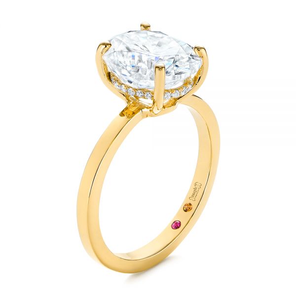 18k Yellow Gold 18k Yellow Gold Oval Moissanite And Diamond Engagement Ring - Three-Quarter View -  105715