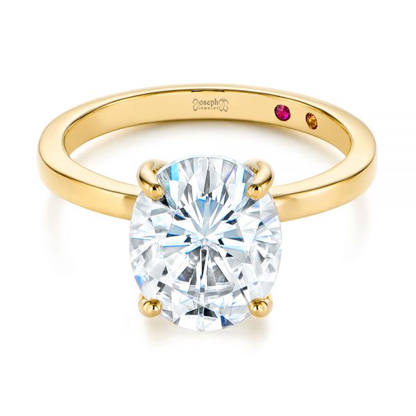 14k Yellow Gold 14k Yellow Gold Oval Moissanite And Diamond Engagement Ring - Flat View -  105715