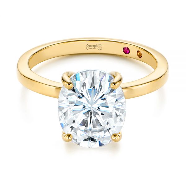 18k Yellow Gold 18k Yellow Gold Oval Moissanite And Diamond Engagement Ring - Flat View -  105715