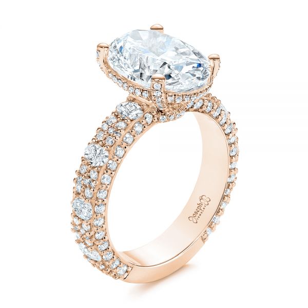 14k Rose Gold 14k Rose Gold Oval Pave Diamond Engagement Ring - Three-Quarter View - 105870