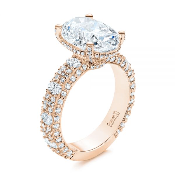 18k Rose Gold 18k Rose Gold Oval Pave Diamond Engagement Ring - Three-Quarter View -  105870