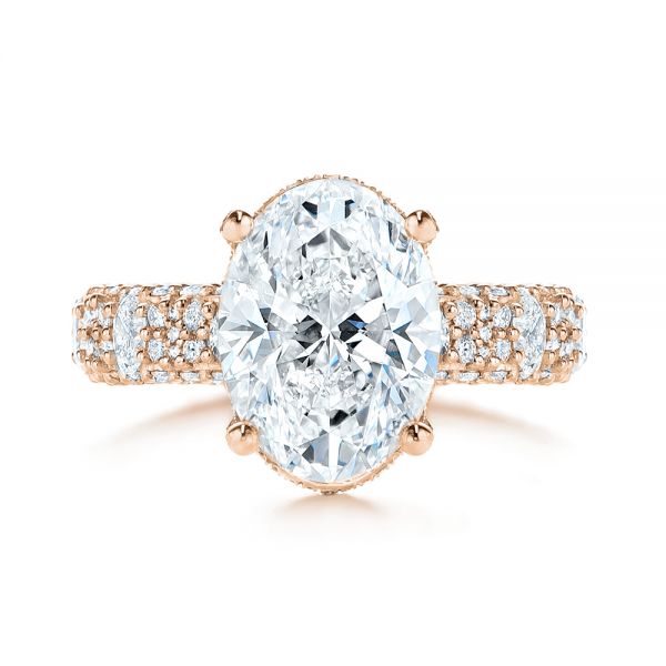 14k Rose Gold 14k Rose Gold Oval Pave Diamond Engagement Ring - Top View - 105870