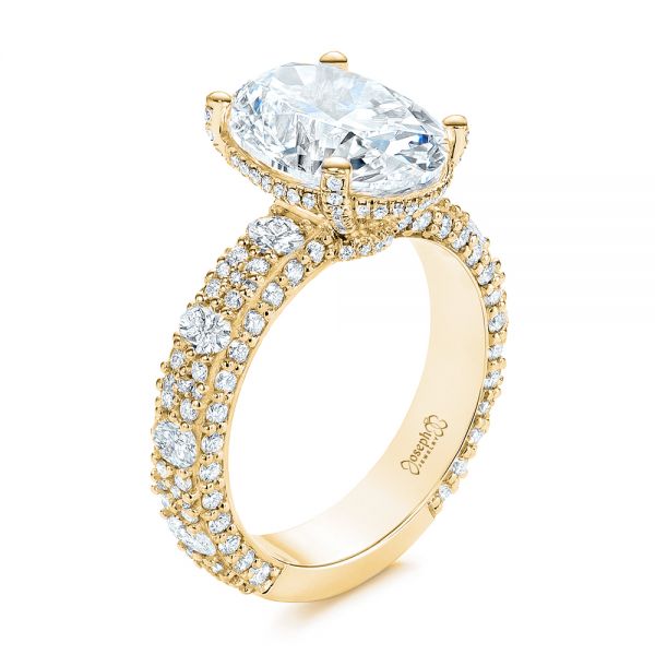 18k Yellow Gold 18k Yellow Gold Oval Pave Diamond Engagement Ring - Three-Quarter View -  105870