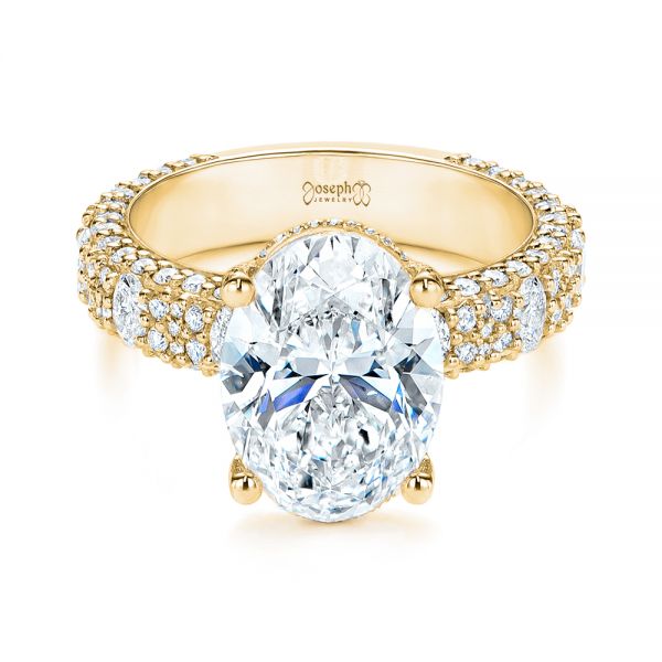14k Yellow Gold 14k Yellow Gold Oval Pave Diamond Engagement Ring - Flat View - 105870
