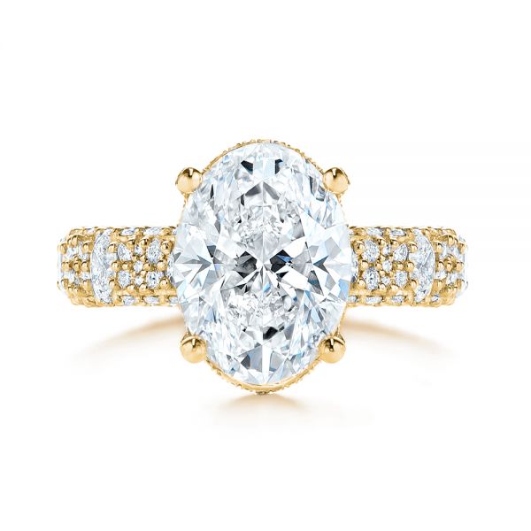 14k Yellow Gold 14k Yellow Gold Oval Pave Diamond Engagement Ring - Top View - 105870