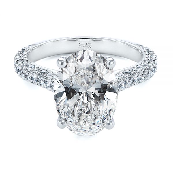 Platinum Oval Pave And Hidden Halo Diamond Engagement Ring - Flat View -  107606