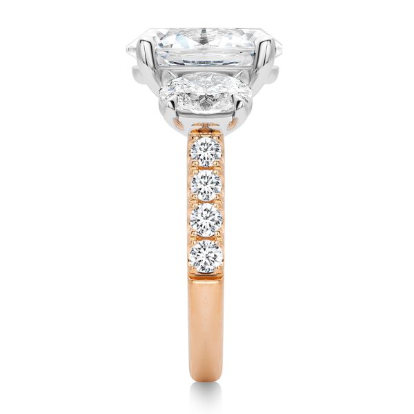 18k Rose Gold 18k Rose Gold Oval Trilogy Diamond Engagement Ring - Side View - 107820