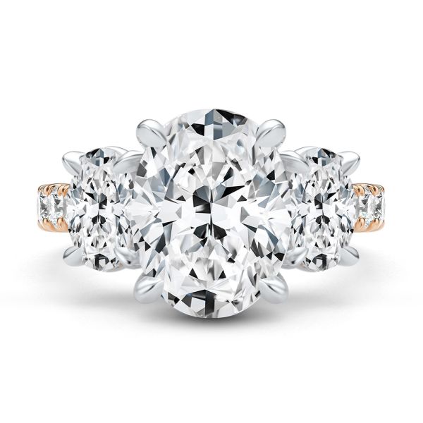 18k Rose Gold 18k Rose Gold Oval Trilogy Diamond Engagement Ring - Top View - 107820