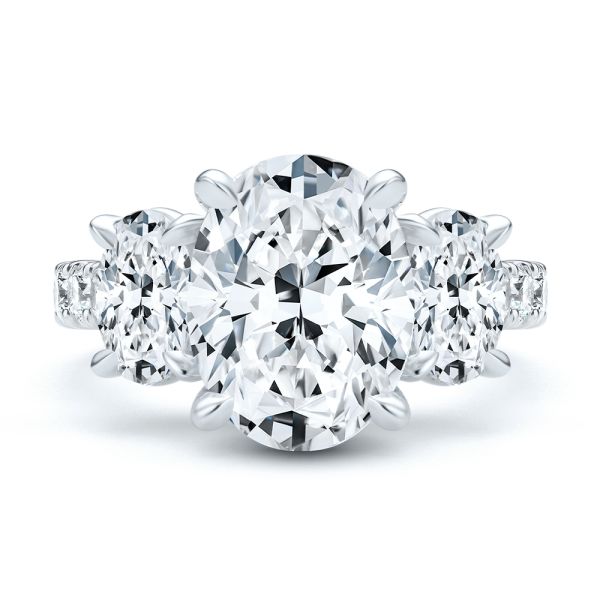 18k White Gold 18k White Gold Oval Trilogy Diamond Engagement Ring - Top View - 107820