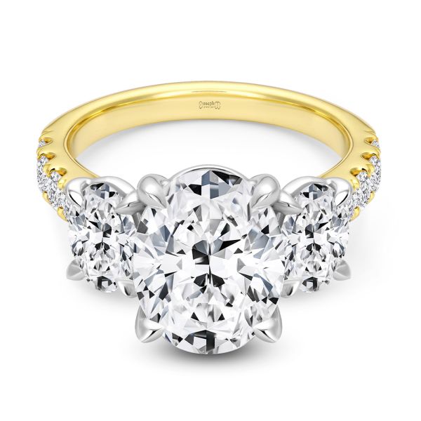 14k Yellow Gold Oval Trilogy Diamond Engagement Ring - Flat View - 107820