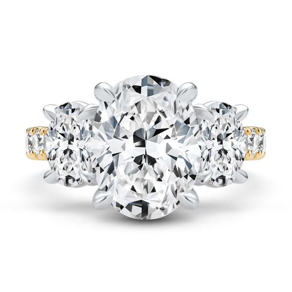 14k Yellow Gold Oval Trilogy Diamond Engagement Ring - Top View - 107820