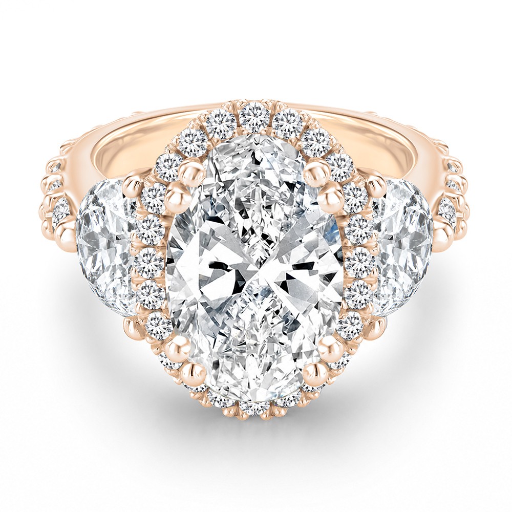 18k Rose Gold 18k Rose Gold Oval And Half Moon Diamond Engagement Ring - Flat View -  108367