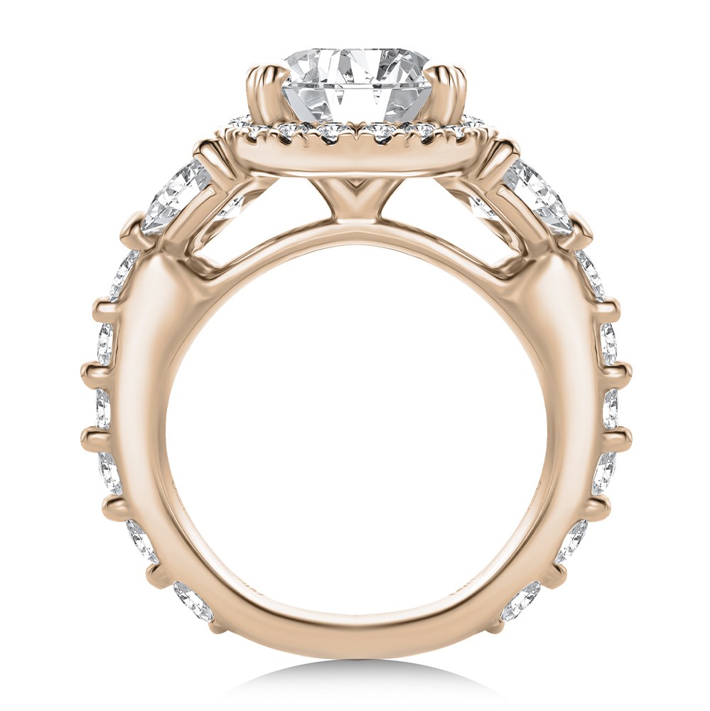 18k Rose Gold 18k Rose Gold Oval And Half Moon Diamond Engagement Ring - Front View -  108367