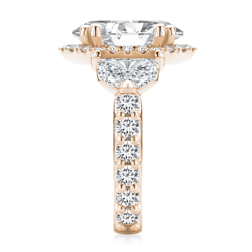 18k Rose Gold 18k Rose Gold Oval And Half Moon Diamond Engagement Ring - Side View -  108367