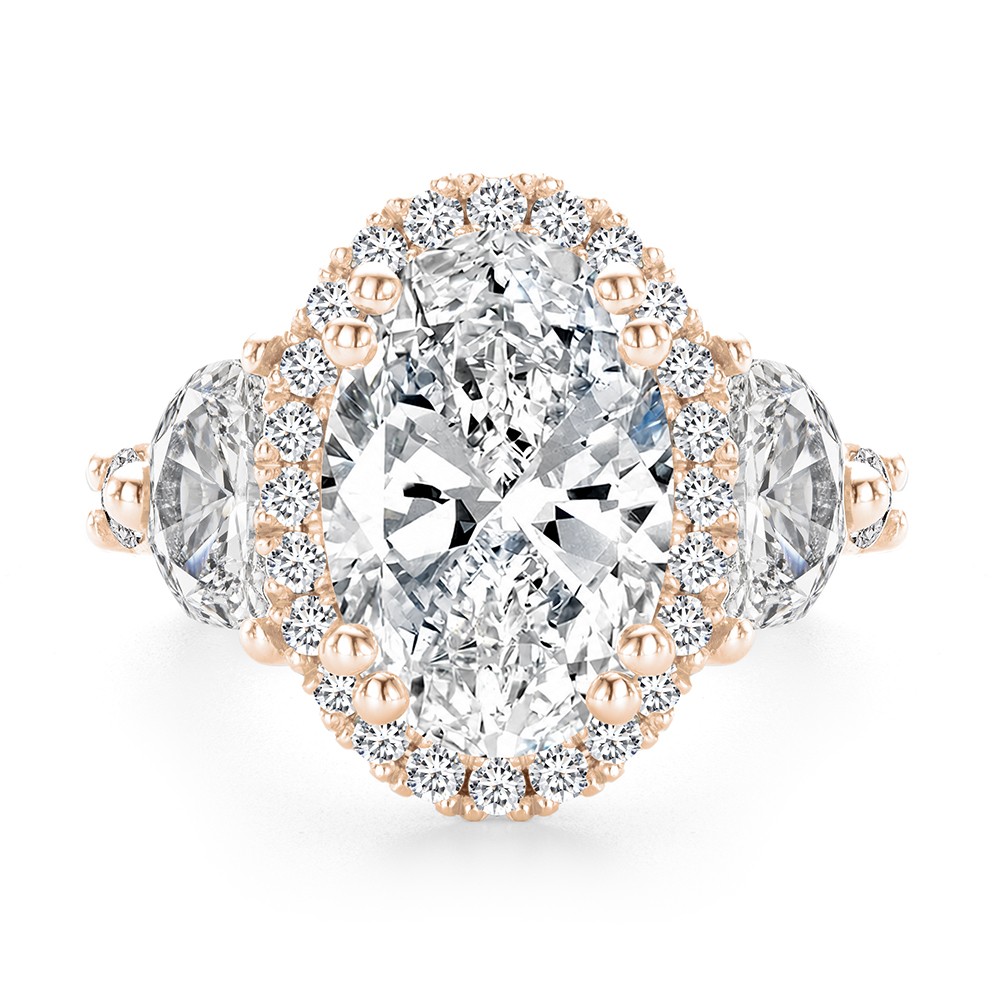 18k Rose Gold 18k Rose Gold Oval And Half Moon Diamond Engagement Ring - Top View -  108367