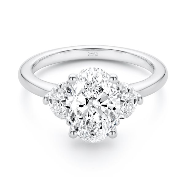  Platinum Platinum Oval And Half Moon Diamond Engagement Ring - Flat View -  108315 - Thumbnail