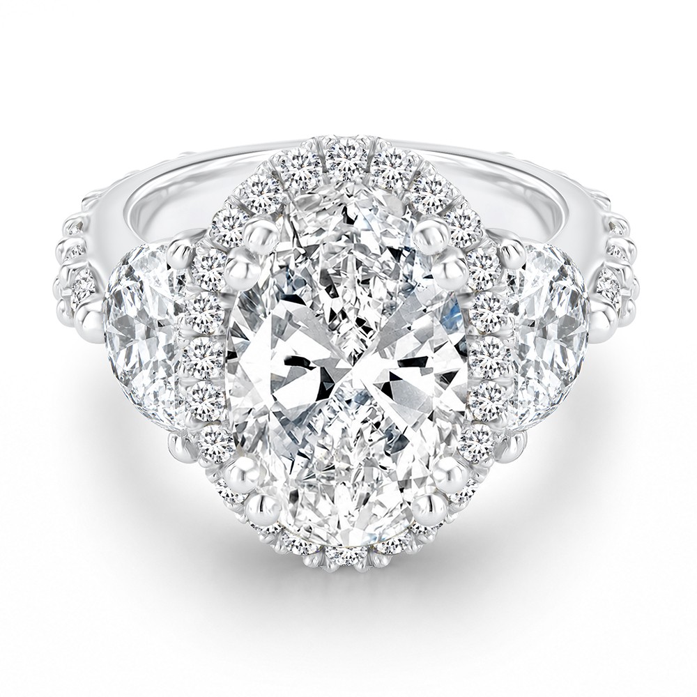  Platinum Oval And Half Moon Diamond Engagement Ring - Flat View -  108367