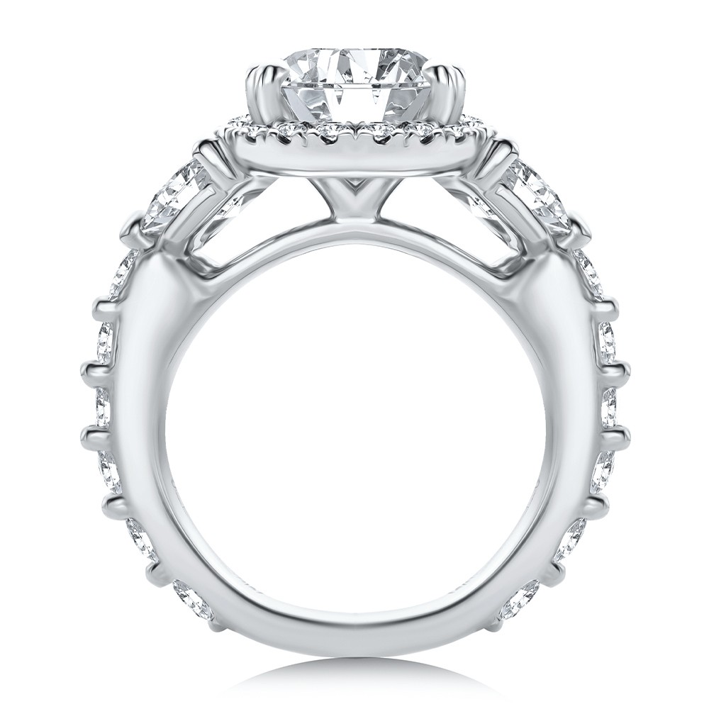  Platinum Oval And Half Moon Diamond Engagement Ring - Front View -  108367