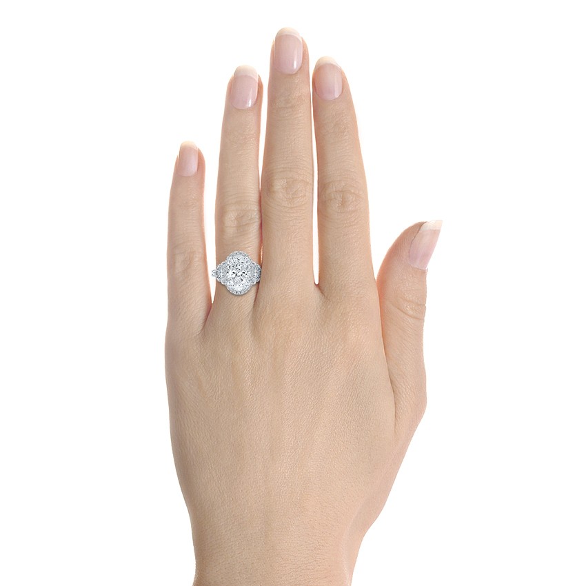  Platinum Oval And Half Moon Diamond Engagement Ring - Hand View -  108367