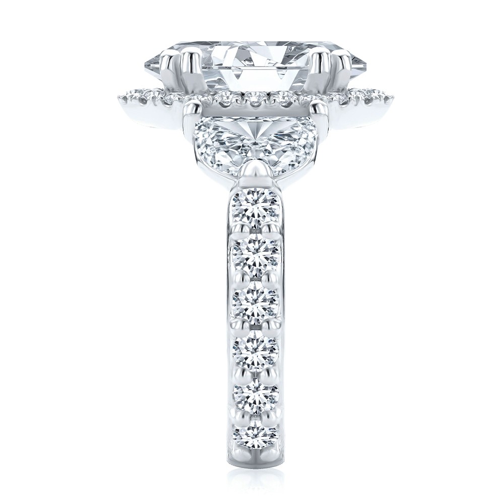  Platinum Oval And Half Moon Diamond Engagement Ring - Side View -  108367