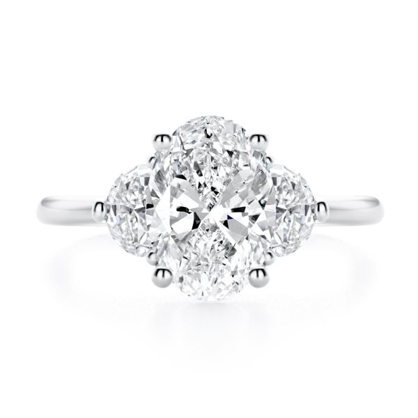  Platinum Platinum Oval And Half Moon Diamond Engagement Ring - Top View -  108315 - Thumbnail