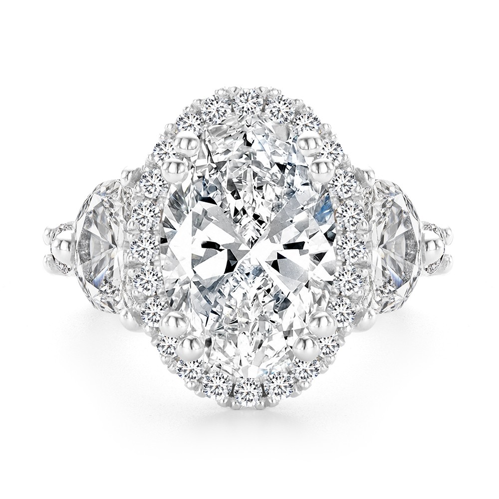  Platinum Oval And Half Moon Diamond Engagement Ring - Top View -  108367