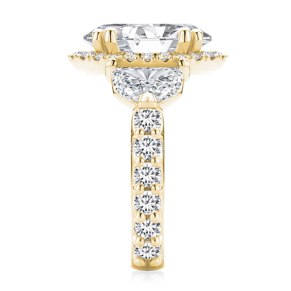 14k Yellow Gold 14k Yellow Gold Oval And Half Moon Diamond Engagement Ring - Side View -  108367