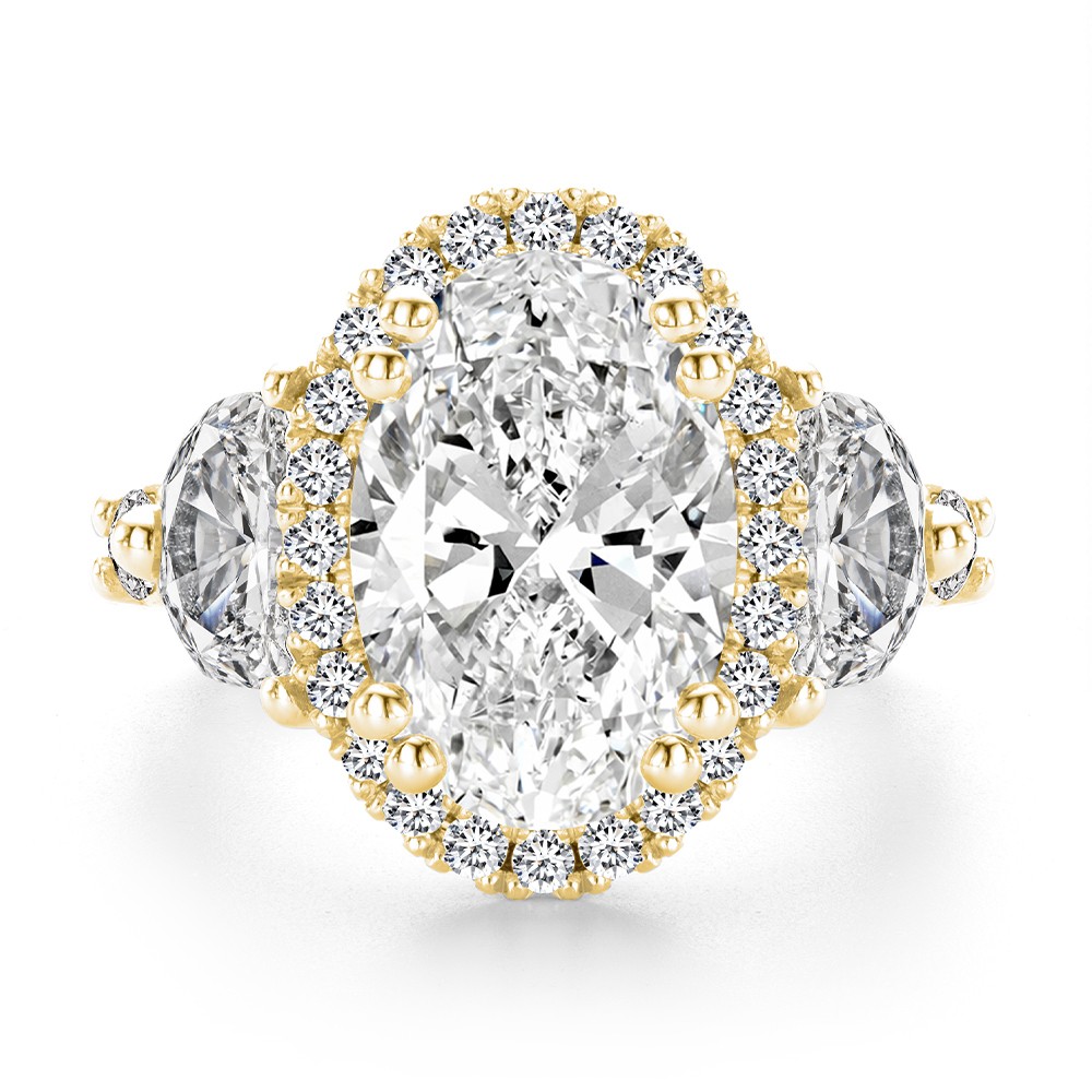 14k Yellow Gold 14k Yellow Gold Oval And Half Moon Diamond Engagement Ring - Top View -  108367