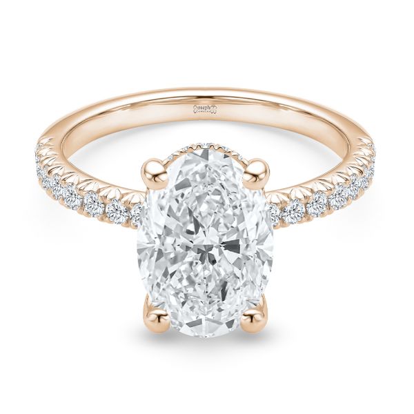 18k Rose Gold 18k Rose Gold Oval And Hidden Halo Diamond Engagement Ring - Flat View -  108332 - Thumbnail