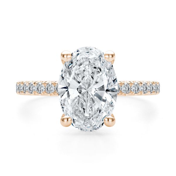 18k Rose Gold 18k Rose Gold Oval And Hidden Halo Diamond Engagement Ring - Top View -  108332 - Thumbnail