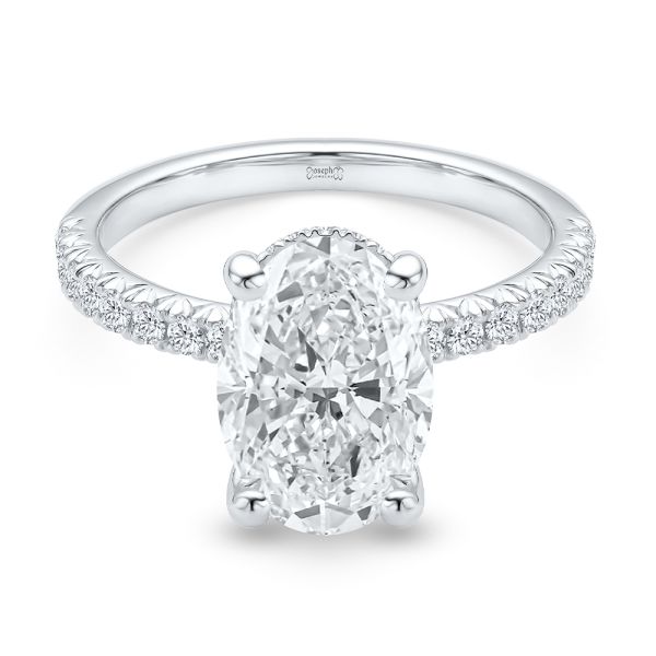 14k White Gold Oval And Hidden Halo Diamond Engagement Ring - Flat View -  108332 - Thumbnail