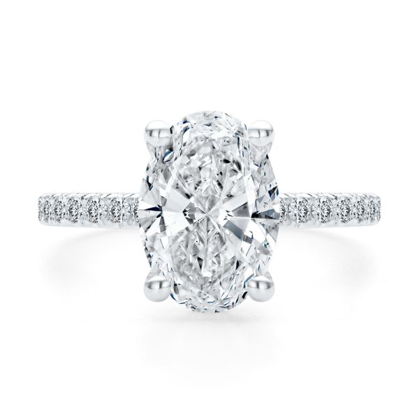 14k White Gold Oval And Hidden Halo Diamond Engagement Ring - Top View -  108332 - Thumbnail