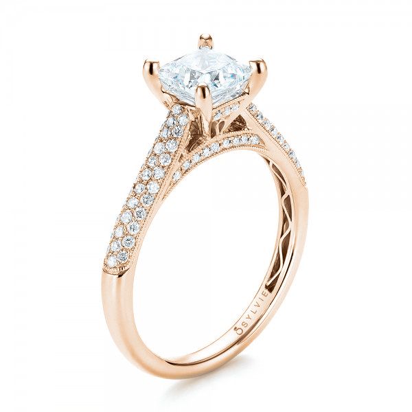 18k Rose Gold 18k Rose Gold Pav Diamond Engagement Ring - Three-Quarter View -  103089