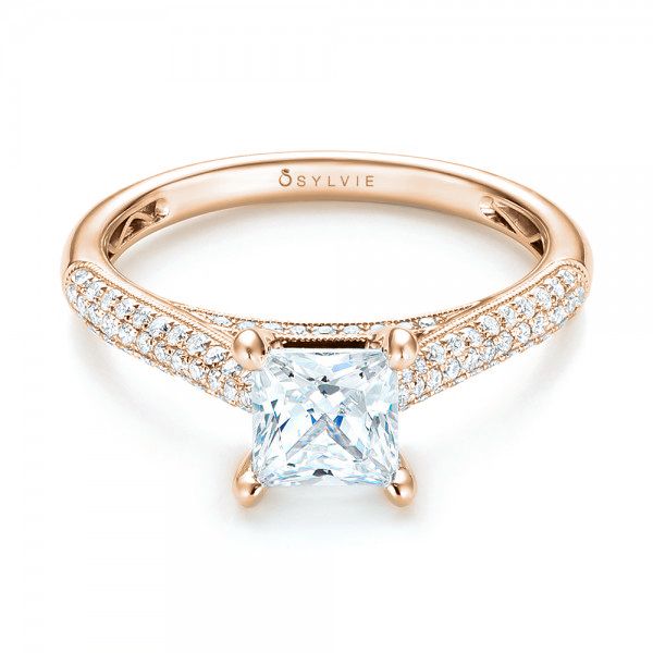 14k Rose Gold 14k Rose Gold Pav Diamond Engagement Ring - Flat View -  103089